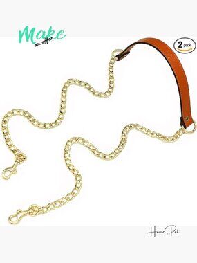 Full Grain Leather & Metal Chain Crossbody Strap for Handbags (1.8cm wide,